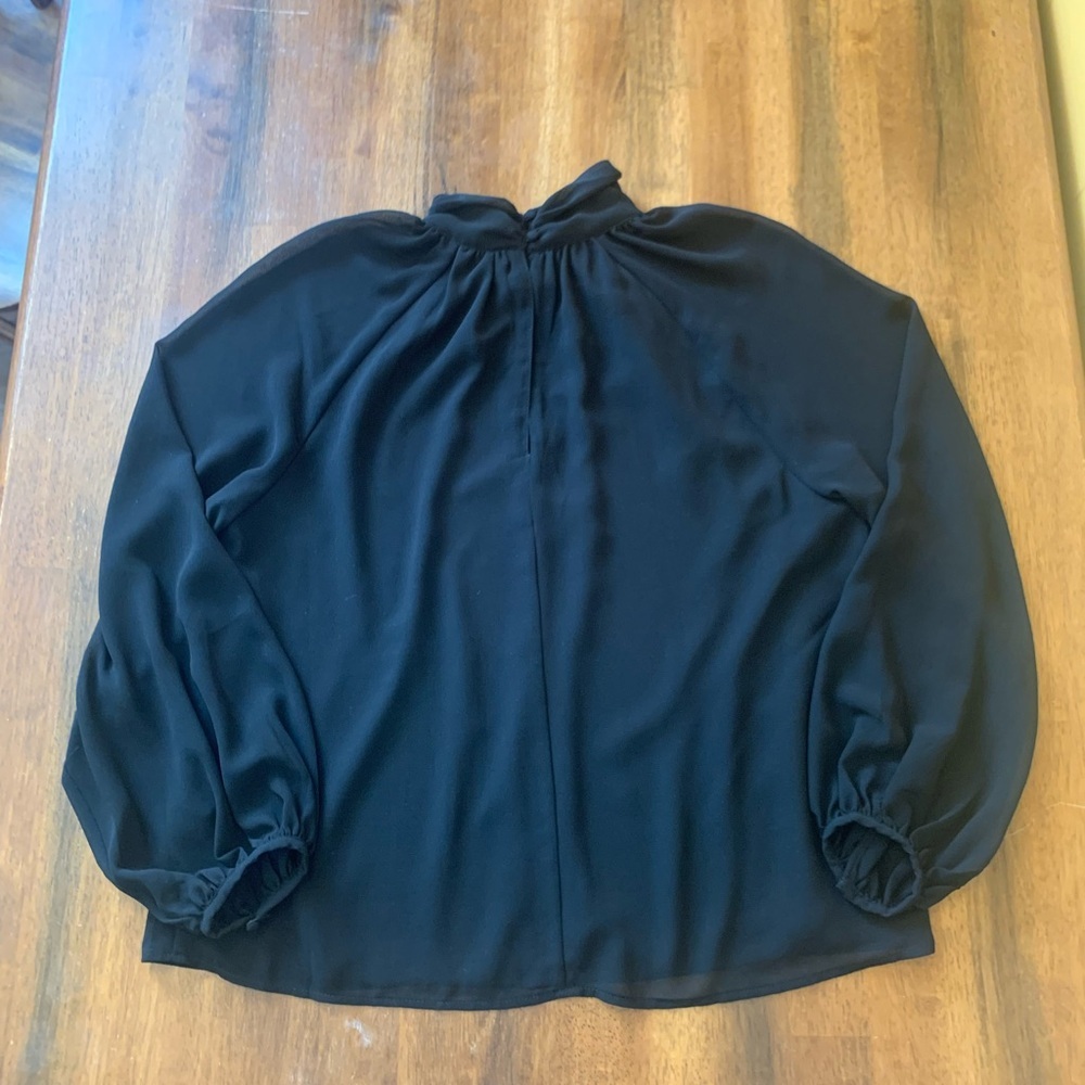 Banana Republic Top Medium Black Sheer Ballon Sleeve Button turtleneck Classy - Picture 9 of 13
